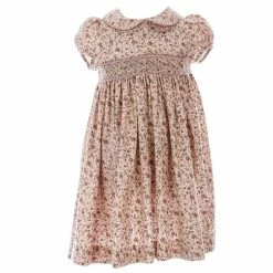 Buy 🧨 Edgehill Collection Little 👧 Girls 2T-6X Peter Pan Collar Cap Sleeve Smocked Ditsy Floral A-Line 👗 Dress Pink 😀