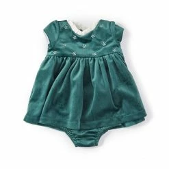 New 🎉 Edgehill Collection Baby Girl Newborn-9 Months Velour Cap Sleeve A-Line 👗 Dress Green 🔔