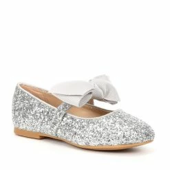 Best Pirce 😀 Edgehill Collection X Nicola Bathie 👧 Girls' Isabella Bow Slip-On Glitter Flats (Toddler) Silver 😍