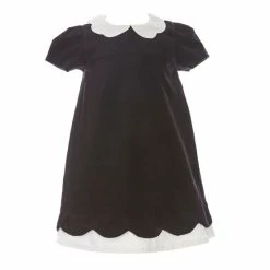Best Sale 🎉 Edgehill Collection Little 👧 Girls 2T-6X Velvet Scallop 👗 Dress Black ✨