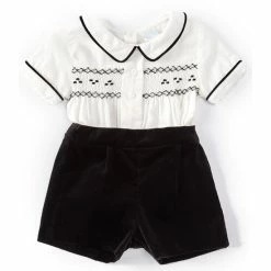 Best deal 😉 Edgehill Collection Baby Boys 3-24 Months Short Sleeve Smocked 👚 Shirt & Short Set Black ❤️