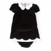 Cheap 🌟 Edgehill Collection Baby 👧 Girls 3-24 Months Scallop Collar Velvet Short Sleeve Babydoll 👗 Dress Black ✔️