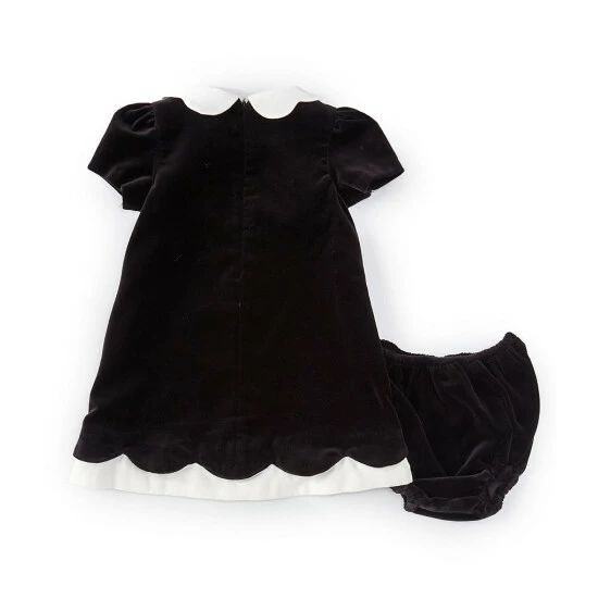 Cheap 🌟 Edgehill Collection Baby 👧 Girls 3-24 Months Scallop Collar Velvet Short Sleeve Babydoll 👗 Dress Black ✔️ 2 Cheap 🌟 Edgehill Collection Baby 👧 Girls 3-24 Months Scallop Collar Velvet Short Sleeve Babydoll 👗 Dress Black ✔️ - Image 2