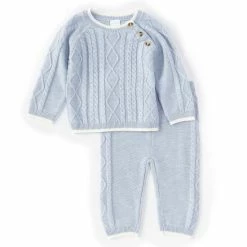 Wholesale 🧨 Edgehill Collection Baby Boy Newborn-9 Months Sweater Knit Top & Pull-On Pants 2-Piece Set Blue 🤩