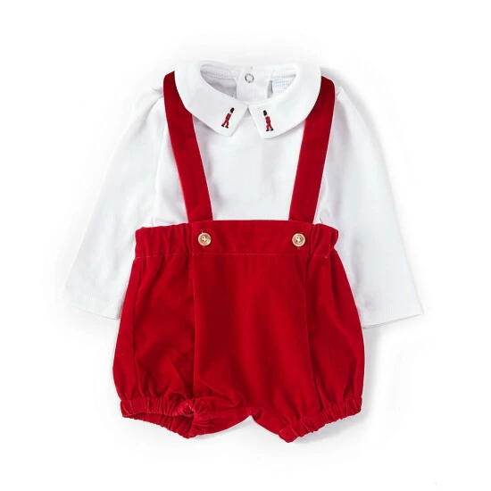 New π₯ Edgehill Collection Baby Boys Newborn-24 Months Long Sleeve Peter Pan Collar π Shirt & Velour Suspender Short Set Red β¨ 3 New π₯ Edgehill Collection Baby Boys Newborn-24 Months Long Sleeve Peter Pan Collar π Shirt & Velour Suspender Short Set Red β¨ - Image 3