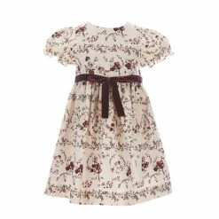 Promo 👍 Edgehill Collection X Nicola Bathie Little 👧 Girls 2T-6X Puff-Sleeve Velvet-Ribbon Textured Floral A-Line 👗 Dress Ivory 😉