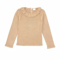 Cheapest 🔔 Edgehill Collection Little 👧 Girls 2T-6X Tan Ruffle Neck Sweater 🛒