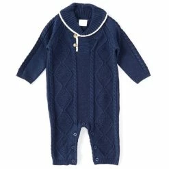 Wholesale 👏 Edgehill Collection Baby Boys Newborn-24 Months Cable Knit Sweater Long Sleeve Coverall Navy 😉