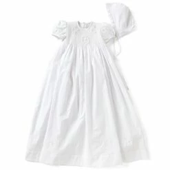 Buy 🔥 Edgehill Collection Baby 👧 Girls Newborn-12 Months Smocked Christening Gown & Matching Bonnet Set White 🤩