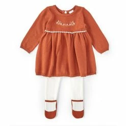 Promo 🤩 Edgehill Collection Baby 👧 Girls Newborn-6 Months Fall Floral Print Top Bottom Set Rust ⭐