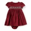 Coupon 🎁 Edgehill Collection Baby 👧 Girls 3-24 Months Smocked Corduroy Short Sleeve Baby Doll 👗 Dress Burgundy 👏