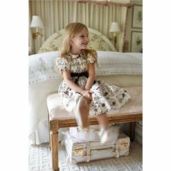 Promo 👍 Edgehill Collection X Nicola Bathie Little 👧 Girls 2T-6X Puff-Sleeve Velvet-Ribbon Textured Floral A-Line 👗 Dress Ivory 😉 -Edgehill Collection Store unnamed file 23