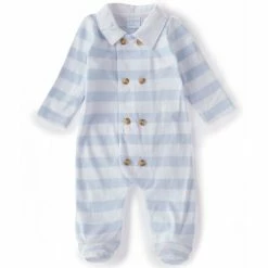 Best Pirce 👏 Edgehill Collection Baby Boys Preemie-6 Months Long-Sleeve Double-Breasted Stripe Footed Coverall Blue ❤️