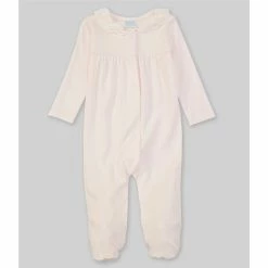 Outlet 🔥 Edgehill Collection Baby 👧 Girls Preemie-6 Months Long-Sleeve Eyelet-Collar Footed Coverall Pink 🎉