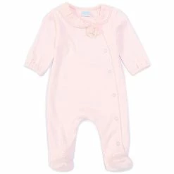 Hot Sale ❤️ Edgehill Collection Baby 👧 Girls Newborn-6 Months Pink Rosette Footed Coverall 🔔