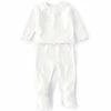 Best Pirce 🎉 Edgehill Collection Baby 👧 Girls Newborn-6 Months Long-Sleeve Lace-Ruffle Top & Footed Pant Set Ivory ⭐