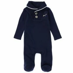 Best Pirce 👏 Edgehill Collection Baby Boys Preemie-9 Months Long-Sleeve 🦮 Dog-Embroidery Footed Coverall Navy ✨