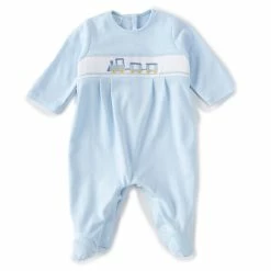 Hot Sale 🔔 Edgehill Collection Baby Boys 3-9 Months Long-Sleeve Train Footed Coverall Blue ✔️