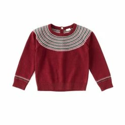 Budget 💯 Edgehill Collection Little 👧 Girls 2T-6X Fair Isle Print Round Neckline Sweater Burgandy 🛒