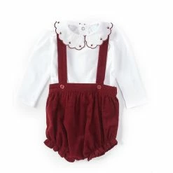 Wholesale ⌛ Edgehill Collection Baby 👧 Girls Newborn - 24 Months Round Ruffle Neck Knit Top And Corduroy Jumper Set Plum 🧨