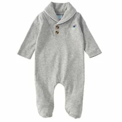Best deal 🛒 Edgehill Collection Baby Boys Newborn-6 Months Shaw Collar Long Sleeve Interlock Footed Coverall Grey ❤️