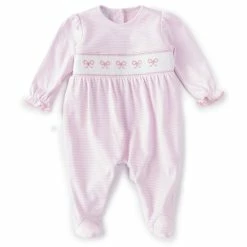 Budget ✨ Edgehill Collection Baby 👧 Girls 3-9 Months Long-Sleeve Smocked Stripe Footed Coverall Pink 😉