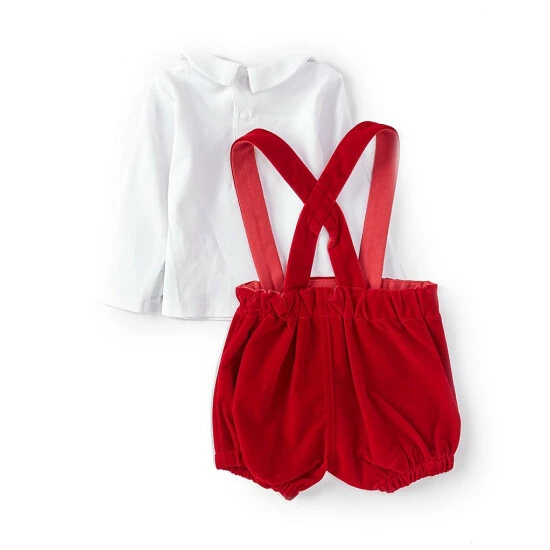 New π₯ Edgehill Collection Baby Boys Newborn-24 Months Long Sleeve Peter Pan Collar π Shirt & Velour Suspender Short Set Red β¨ 4 New π₯ Edgehill Collection Baby Boys Newborn-24 Months Long Sleeve Peter Pan Collar π Shirt & Velour Suspender Short Set Red β¨ - Image 4