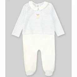 Best Sale 🥰 Edgehill Collection Baby Boys Newborn-6 Months Long-Sleeve Striped Footed Coverall Blue 🔔