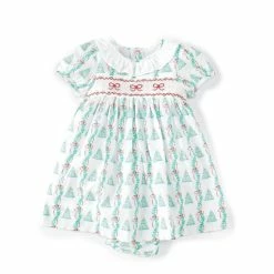 Budget 🎁 Pearly Gates X Edgehill Collection Baby 👧 Girls 3-24 Months 🎁 Christmas Tree Print 👗 Dress Green ✨