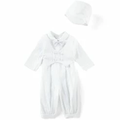 Best Sale 👏 Edgehill Collection Baby Boys Newborn-12 Months Pique Vest Coverall And Hat Set White ❤️