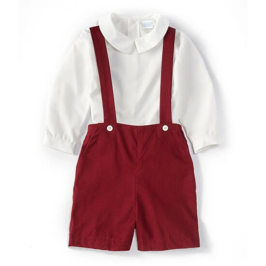 New π€© Edgehill Collection Baby Boys 12-24 Months Peter Pan Collar Long Sleeve Top & Suspender Shortall Set Burgundy π― 1 New π€© Edgehill Collection Baby Boys 12-24 Months Peter Pan Collar Long Sleeve Top & Suspender Shortall Set Burgundy π―