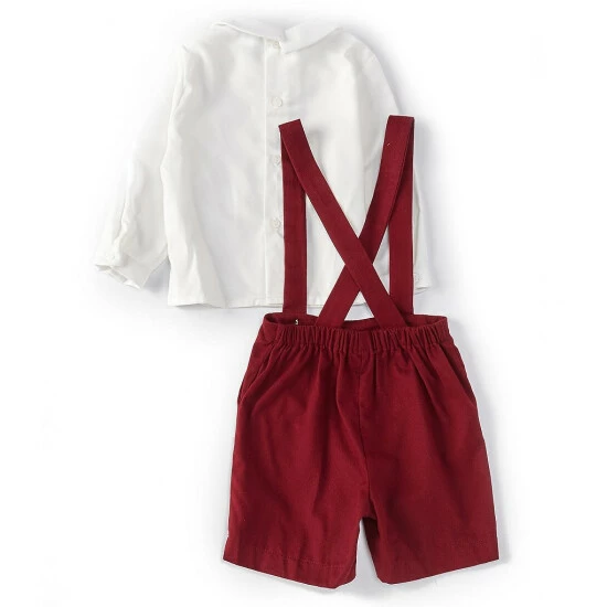 New π€© Edgehill Collection Baby Boys 12-24 Months Peter Pan Collar Long Sleeve Top & Suspender Shortall Set Burgundy π― 2 New π€© Edgehill Collection Baby Boys 12-24 Months Peter Pan Collar Long Sleeve Top & Suspender Shortall Set Burgundy π― - Image 2