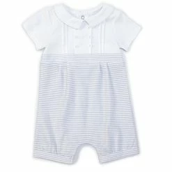 Brand new 💯 Edgehill Collection Baby Boys Newborn-6 Months Short-Sleeve Pleated Solid/Stripe Romper Blue 😀