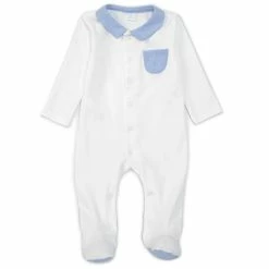 Hot Sale 🛒 Edgehill Collection Baby Boys Preemie-6 Months Long-Sleeve Contrast-Trim Footed Coverall White 🎉