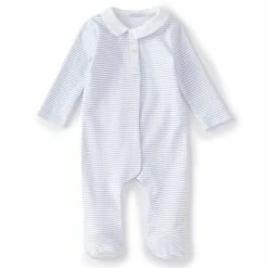 Outlet 🥰 Edgehill Collection Baby Boys Preemie-6 Months Long-Sleeve Polo Stripe Footed Coverall Blue ⭐