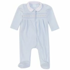 Wholesale 👏 Edgehill Collection Baby Boys Newborn-6 Months Blue Smocked Footed Coverall 🤩