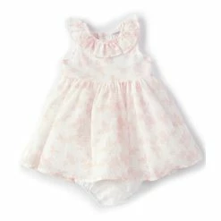 Wholesale 🤩 Edgehill Collection Baby Girl's Newborn-9 Months Ruffled Collar Floral Print Chiffon 👗 Dress & Matching Panty Ivory/pink 🔥