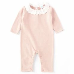 Best deal ✨ Edgehill Collection Baby 👧 Girls Newborn-6 Months Eyelet Collar Sweater Coverall Mauve 🔥