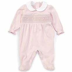 Cheap 🔔 Edgehill Collection Baby 👧 Girls 3-9 Months Long-Sleeve Geo Smocking Footed Coverall Pink ❤️
