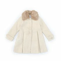 Best Sale 👏 Edgehill Collection Little 👧 Girls 2T-6X Faux Fur Peter Pan Collar Single Breasted Bow Back 🧥 Coat Ivory 👍