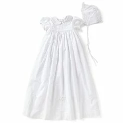 Flash Sale 😍 Edgehill Collection Baby 👧 Girls Newborn-12 Months Peter Pan Collar Christening Gown & Matching Bonnet White ❤️