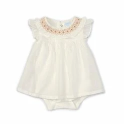 Outlet ✔️ Edgehill Collection Baby 👧 Girls Newborn-6 Months Flutter-Sleeve Ruffle-Collar 👗 Dress Bodysuit Ivory 😀