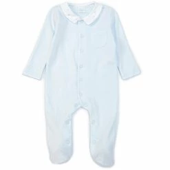 Outlet 🛒 Edgehill Collection Baby Boys Newborn-6 Months Long-Sleeve Embroidered-Collar Footed Coverall Blue 🔔