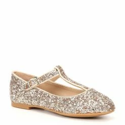 Flash Sale 😀 Edgehill Collection X Nicola Bathie 👧 Girls' Sloan T-Bar Glitter Flats (Youth) Champagne 🔔