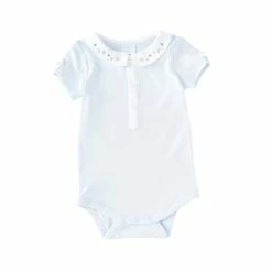 New 😍 Edgehill Collection Baby Boys Newborn-6 Months Peter Pan Collar Bodysuit Blue 😀