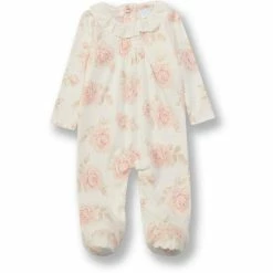 Promo ⭐ Edgehill Collection Baby 👧 Girls Newborn-6 Months Rose-Printed Footed Coverall Ivory 👏