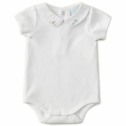 Best Pirce ✔️ Edgehill Collection Baby Newborn-6 Months Short Sleeve Embroidered-Collar Bodysuit White ⌛