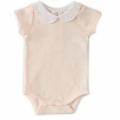 Wholesale 🎉 Edgehill Collection Baby 👧 Girls Newborn-6 Months Embellished Collar Bodysuit Pink 🧨