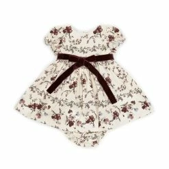 New 😍 Edgehill Collection X Nicola Bathie Baby 👧 Girls 3-24 Months Floral Print Short Puff Sleeve Velvet Ribbon Babydoll 👗 Dress Ivory ⌛