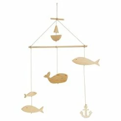 Promo 🎉 Edgehill Collection Natural Pine Wood & Jute Nautical Mobile ✔️
